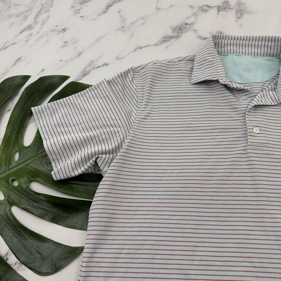 Johnnie O Mens Polo Shirt Size L Light Blue Red Striped Short Sleeve Hoover Cay - Picture 4 of 11